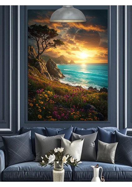 Gün Batımı Sırasında Deniz Kenarı Manzara Tablosu Dekoratif Kanvas - Mdf Ahşap Tablo fiyatları