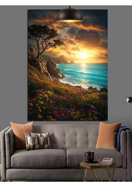 Gün Batımı Sırasında Deniz Kenarı Manzara Tablosu Dekoratif Kanvas - Mdf Ahşap Tablo modelleri