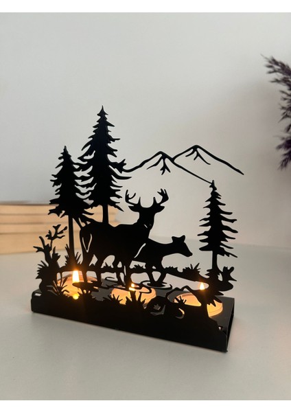Doğa ve Geyik Temalı Metal Mumluk