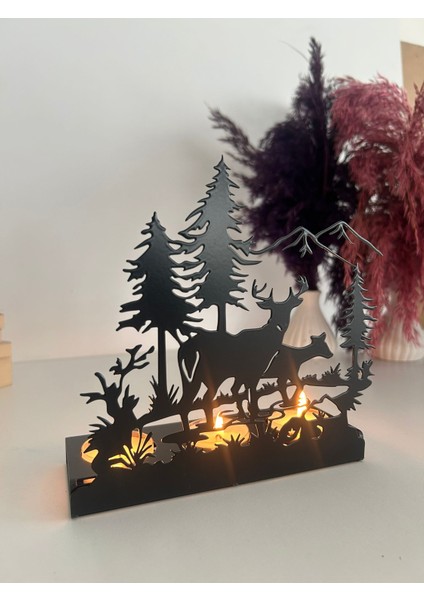 Doğa ve Geyik Temalı Metal Mumluk fiyatları