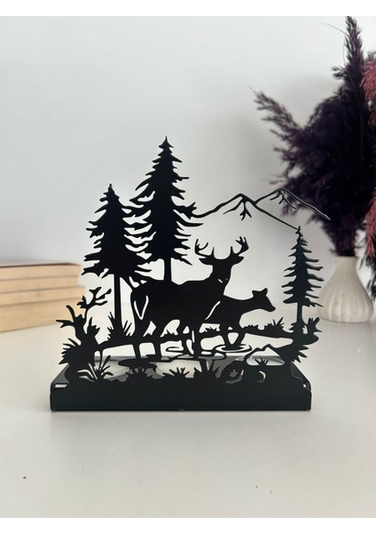 Doğa ve Geyik Temalı Metal Mumluk