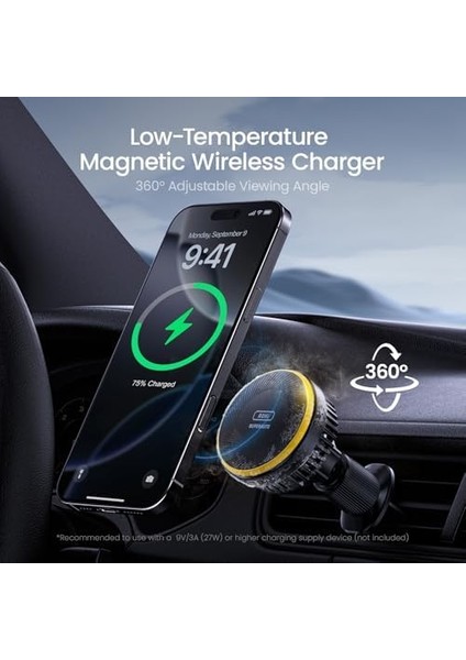 Kendinden Soğutmalı Araç Montaj Şarj Cihazı, 15 W Kablosuz Manyetik Telefon Tutucu Süper Otomatik Hızlı Araç Şarj Cihazı Hava Firar Için 16 Pro Max 15 14 13 ile Uyumlu, Siyah modelleri