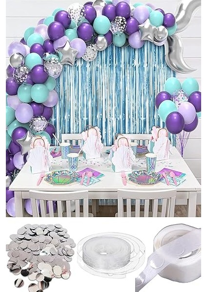 Dolabı 60 Balonlu Gümüş Deniz Kızı Kuyruk Folyo Balonlu Balon Zinciri Doğum Günü Süs Dekorasyon Seti fiyatları