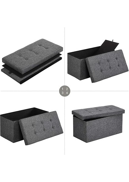 Saklama Alanlı Oturma Bankı, Oturma Sandığı, Tabure, Saklama Kutusu, Ayak Koyma Yeri, Katlanabilir, 300 Kg'a Kadar Taşıyabilir, 80 L, 76 x 38 x 38 Cm, Suni Keten, Koyu Gri, SPF47K indirimleri