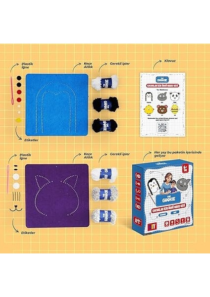 Gookıe Çocuklar Için Örgü Nakış Seti, Kedi ve Penguen Desenleri, El Sanatları Aktivite Kiti, 6+ Yaş fiyatları