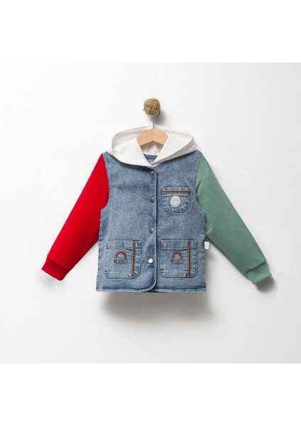 BeU Kids OV-7227 Erkek Çocuk %98 Pamuklu Rainbow Denim Hoodie Ceket