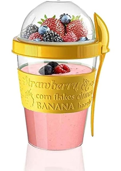 Go Kapaklı Kaşıklı Yoğurt ve Diyet Kabı 600 ml (Sarı)