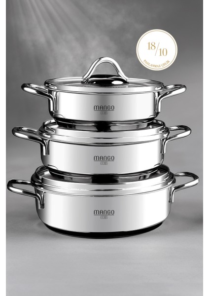 Mango Kitchen Artemis - 6 Parça Paslanmaz Çelik Sahan Seti (16-18-20 Cm) 18/10 Paslanmaz Çelik fiyatları