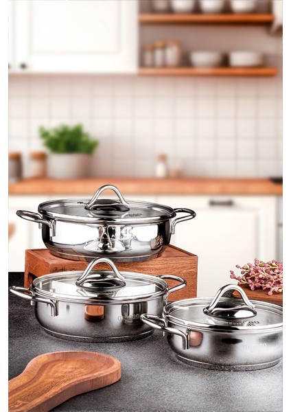 Mango Kitchen Artemis - 6 Parça Paslanmaz Çelik Sahan Seti (16-18-20 Cm) 18/10 Paslanmaz Çelik modelleri