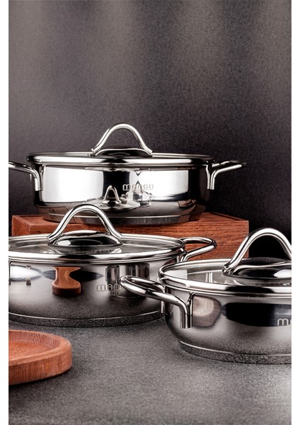 Mango Kitchen Artemis - 6 Parça Paslanmaz Çelik Sahan Seti (16-18-20 Cm) 18/10 Paslanmaz Çelik fırsatları