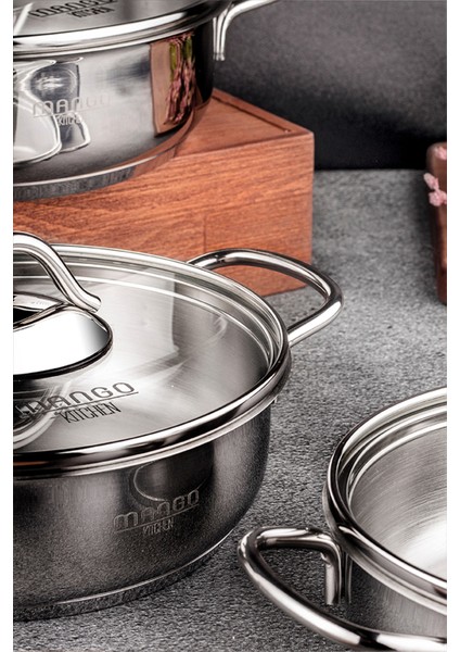 Mango Kitchen Artemis - 6 Parça Paslanmaz Çelik Sahan Seti (16-18-20 Cm) 18/10 Paslanmaz Çelik indirimleri