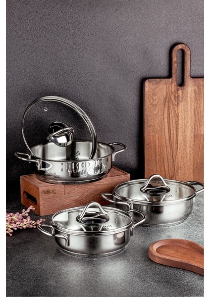 Mango Kitchen Artemis - 6 Parça Paslanmaz Çelik Sahan Seti (16-18-20 Cm) 18/10 Paslanmaz Çelik