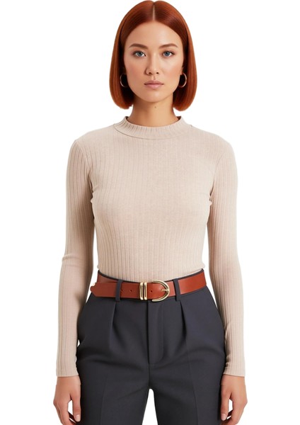 Moda Dik Yaka Örme Slim Düz Desen Casual Günlük Regular Uzun Kol Bluz fiyatları