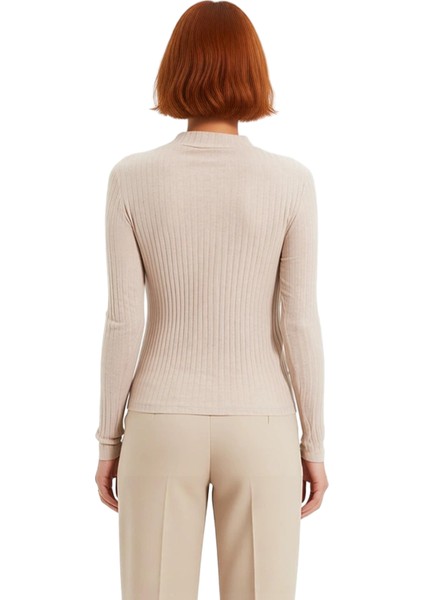 Moda Dik Yaka Örme Slim Düz Desen Casual Günlük Regular Uzun Kol Bluz modelleri