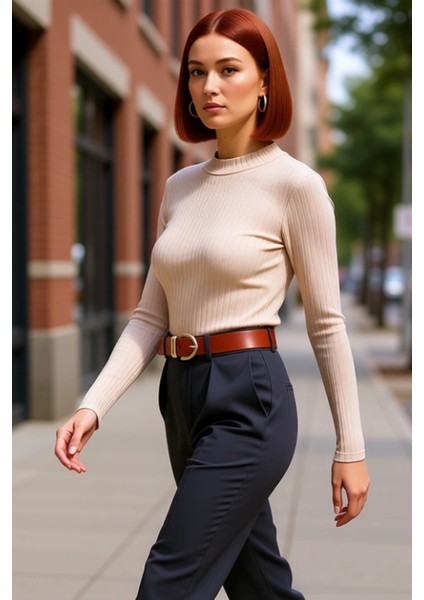 Moda Dik Yaka Örme Slim Düz Desen Casual Günlük Regular Uzun Kol Bluz fırsatları