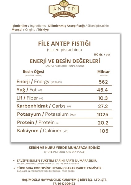 Dilimlenmiş File Antep Fıstığı | 50 Gr. indirimleri