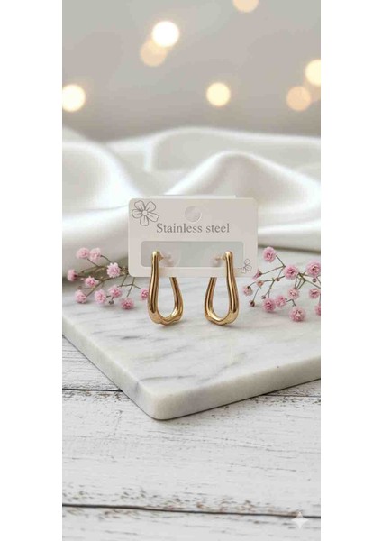 ​paslanmaz Çelik Gold Rengi Kalın (Chunky) Damla Halka Küpe