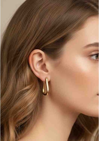 ​paslanmaz Çelik Gold Rengi Kalın (Chunky) Damla Halka Küpe fiyatları