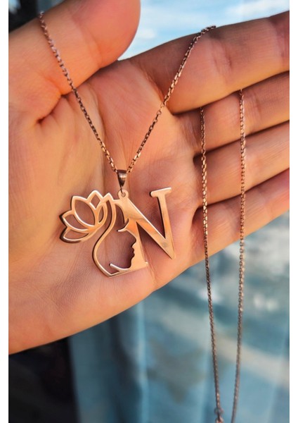 925 Ayar Gümüş Rose Altın Kaplama Harfli Kolye