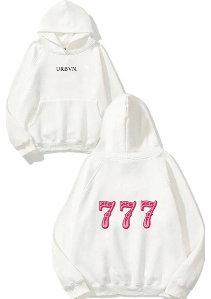 Angel Number Tasarım Baskılı Oversize Beyaz Kapüşonlu Sweatshirt