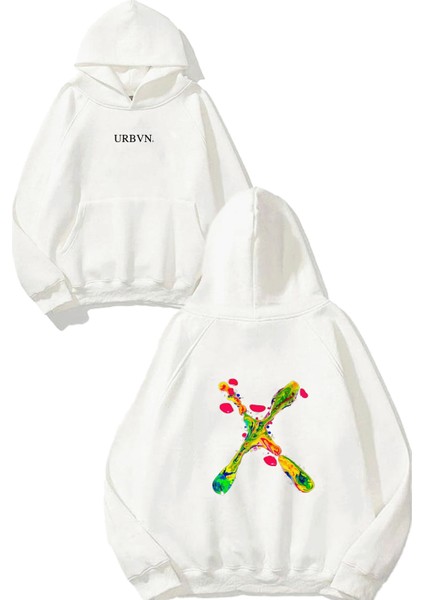 Thermal Lamp Tasarım Baskılı Oversize Beyaz Kapüşonlu Sweatshirt