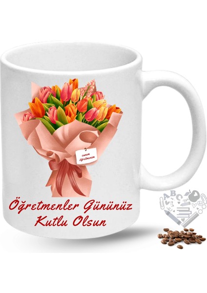 Öğretmenler Günü Hediyesi Çiçek Buketi Baskılı Porselen Kupa Bardak