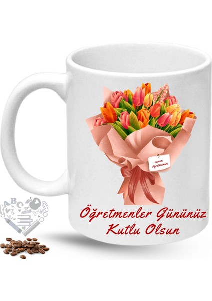 Öğretmenler Günü Hediyesi Çiçek Buketi Baskılı Porselen Kupa Bardak fiyatları