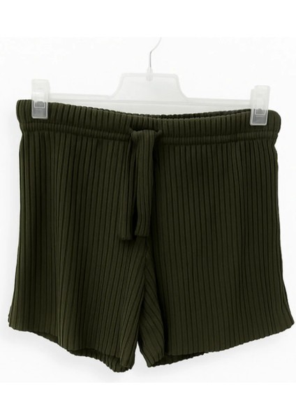 %100 Pamuk Kadın Fitilli Çizgili Ince Şort