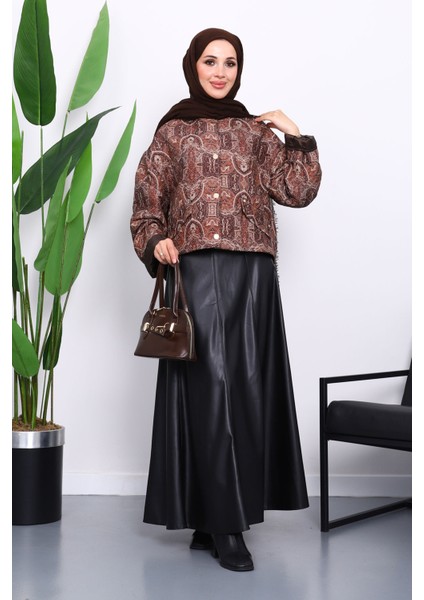 Kahverengi Etnik Desenli Kısa Ceket fiyatları