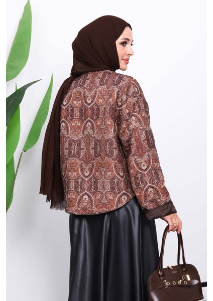 Kahverengi Etnik Desenli Kısa Ceket fırsatları