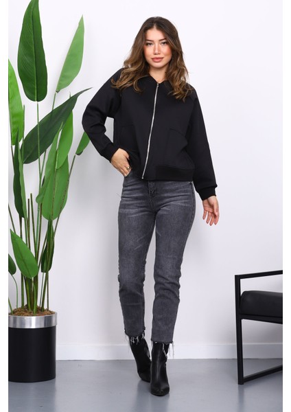 Siyah Fermuarlı Scuba Kısa Ceket fiyatları