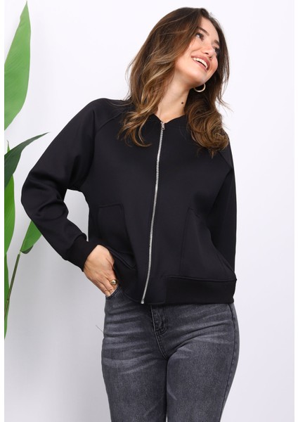 Siyah Fermuarlı Scuba Kısa Ceket modelleri