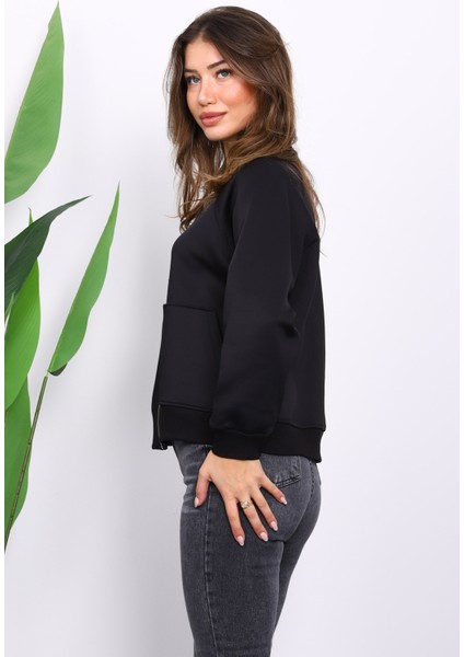 Siyah Fermuarlı Scuba Kısa Ceket fırsatları