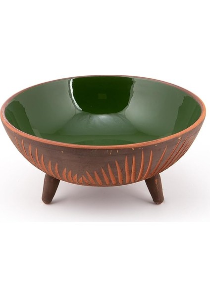 Sunum Kasesi, Seramik Ayaklı Sunum Kasesi, Servis Kasesi, Servis Tabağı, Kase, Tabak (Koyu Yeşil, 20 Cm)