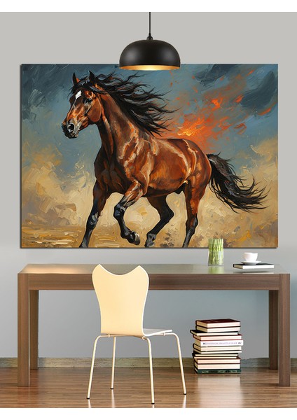 Alevli Koşan Kahverengi At Dekoratif Kanvas - Mdf Ahşap Tablo modelleri