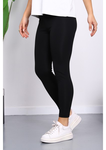 Siyah Yüksek Bel Şardonlu Dalgıç Tayt