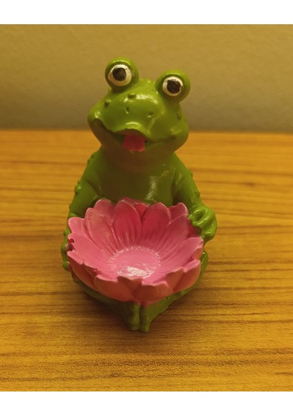 Çiçek Tutucu Kurbağa – El Yapımı Dekoratif Obje - El Boyaması Sevimli Kurbağa Biblo -Lotus Kurbağa