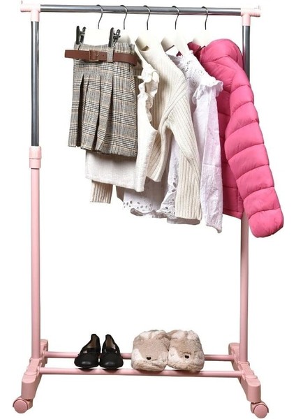 Teleskopik Tekerlekli Çocuk Askılığı (Pembe)