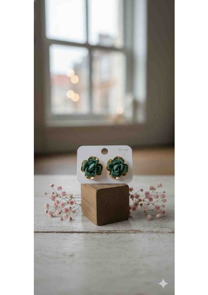 ​zarif Tül Kumaş Yeşil Gül Küpe Seti - Altın Detaylı & 925 Gümüş Iğneli fiyatları