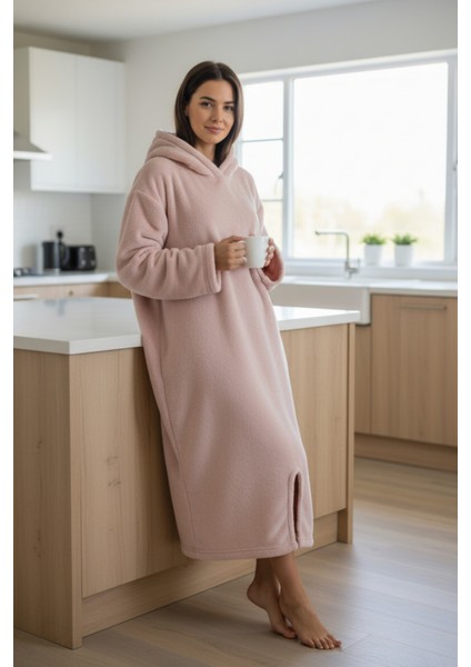 Serona Wellsoft Peluş Kapüşonlu Uzun Panço Yumuşak Dokulu Giyilebilir Tv Battaniyesi | Pudra S/m modelleri