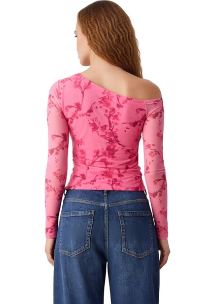 Moda Asimetrik Yaka Örme Slim Çiçekli Desen Casual Günlük Regular Uzun Kol Bluz fiyatları