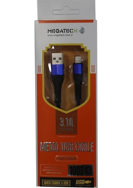 3.1A Örgülü A Serisi Iph7 1000M Data Kablosu Mavi Renk