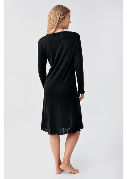 Uzun Kollu Düğmeli Ajurlu Esnek Pamuklu Kısa Gecelik 18107 modelleri