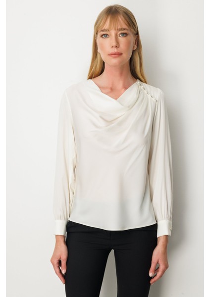 Ekol Degaje Yaka Saten Bluz