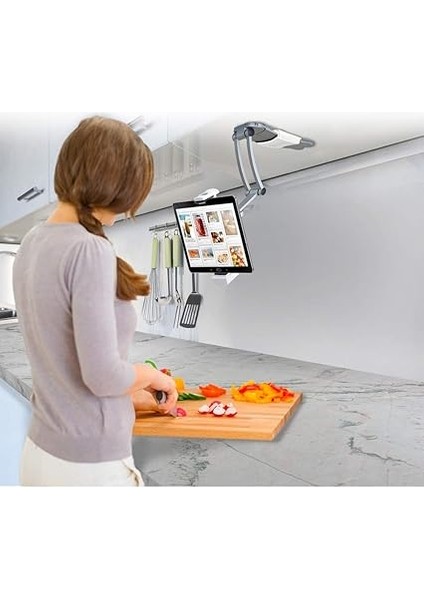 Çok Fonkisyonlutablet-Telefon Tutacağı Mutfak Masaüstü Dolap Duvar Montaj Tutucu Standı Beyaz fiyatları
