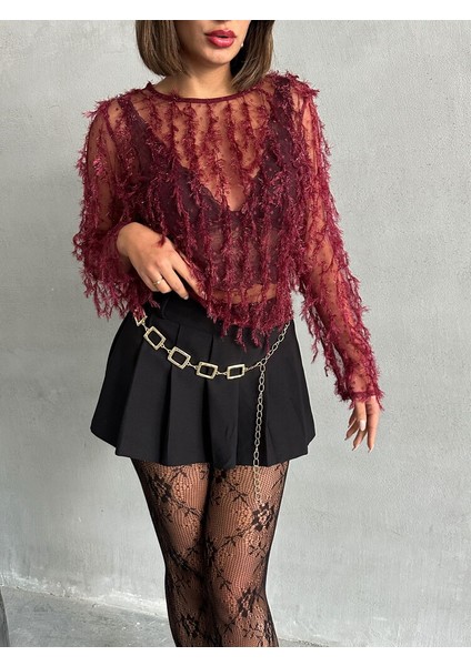 Transparan Saçaklı Bluz