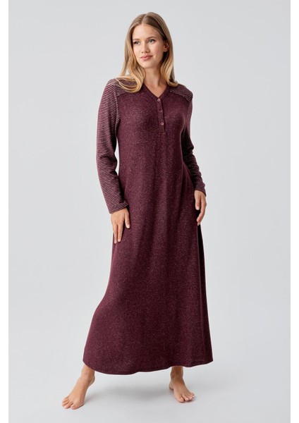 Uzun Kollu Düğmeli Esnek Yumuşak Dokulu Viskoz Gecelik 18103