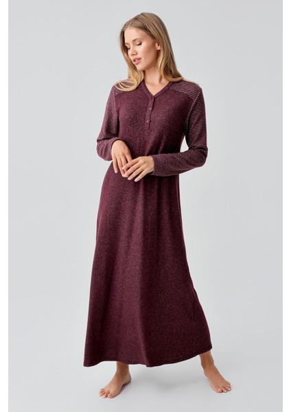 Uzun Kollu Düğmeli Esnek Yumuşak Dokulu Viskoz Gecelik 18103 fiyatları