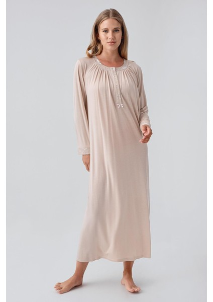Uzun Kollu Düğmeli Esnek Viskoz Gecelik 18104 fiyatları
