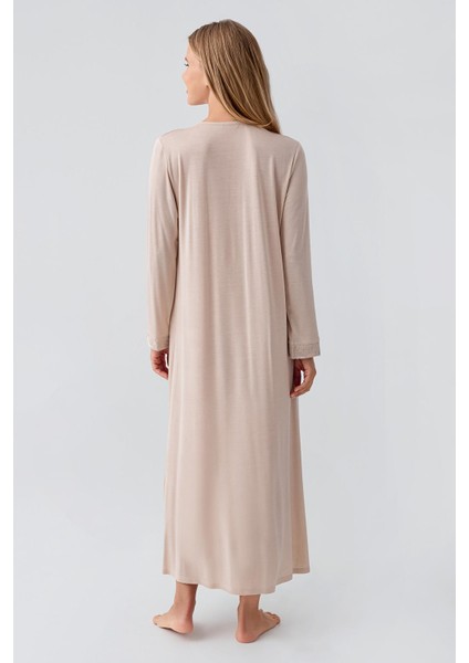 Uzun Kollu Düğmeli Esnek Viskoz Gecelik 18104 modelleri